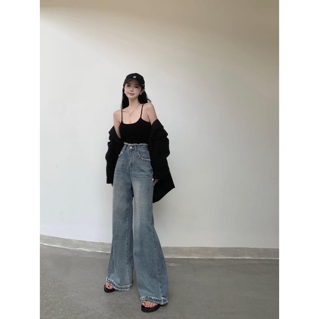 Quần jeans Nữ Lưng Cao Ống Rộng Thời Trang Hàn Quốc Mới