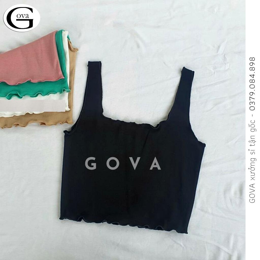 Áo Croptop HAI DÂY VIỀN BÈO CỔ VUÔNG Thun Gân Kiểu Sexy Nữ, Áo Thun Ôm Body Đẹp GOVA
