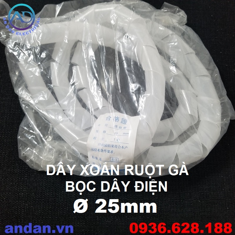 Dây xoắn ruột gà bọc dây điện phi 6, 8, 10, 12, 16, 20, 25, Dây Xoắn nhựa, Ruột Gà Đen - Trắng