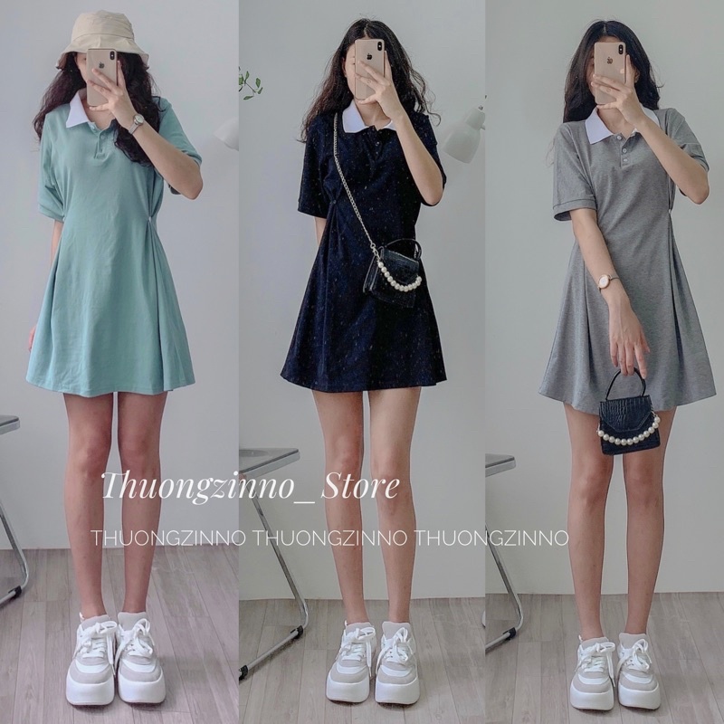 [Ảnh thật/Video] VÁY POLO CÀI EO HOT ĐỈNH Đầm polo dáng suông cách điệu eo Hàn Quốc