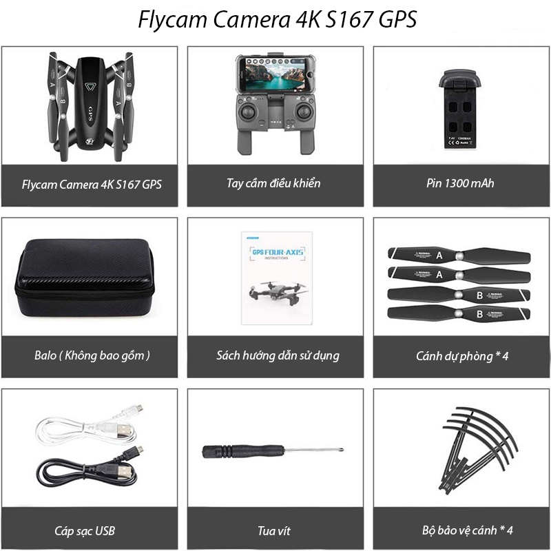 ️Cao Cấp + GPS️Máy bay camera 4K S167 GPS flycam mini điều khiển từ xa quay phim, chụp ảnh, chống rung kết nối wifi