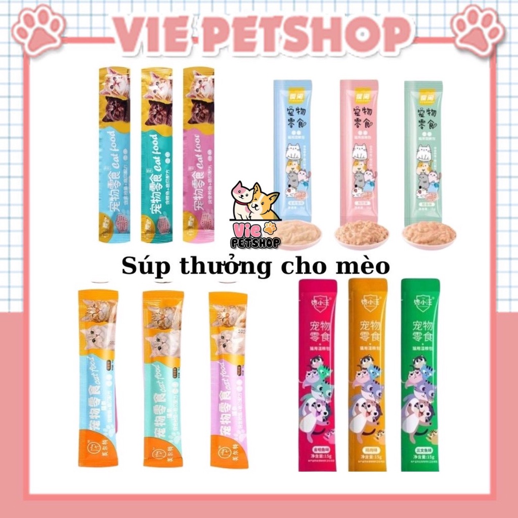 COMBO 50 Tuýp Súp Thưởng Cho Mèo Thơm Ngon Mix Đủ Vị tuýp 15g  | Vie PETSHOP