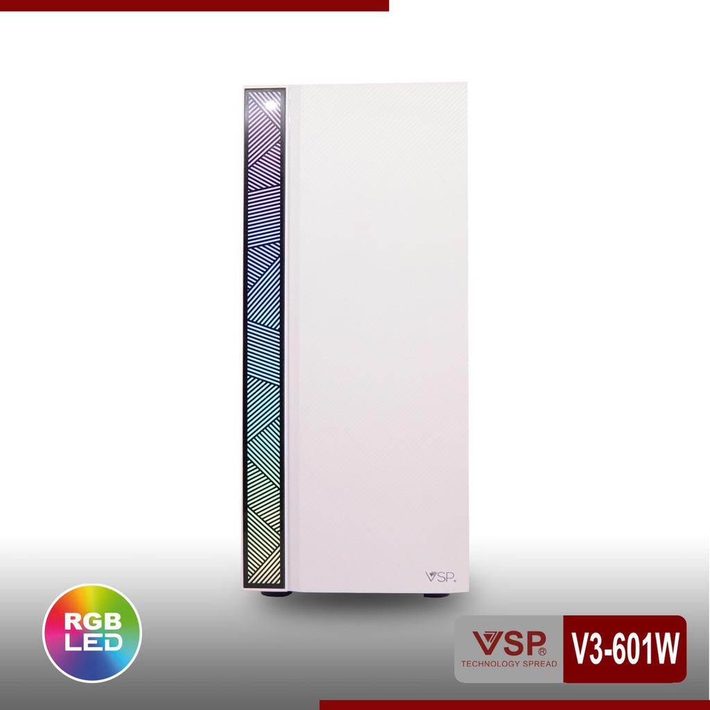 Vỏ Case Máy Tính VSP V3-601 Led RGB Mica trong suốt có USB 3.0, chất liệu cao cấp, thiết kế hiện đại