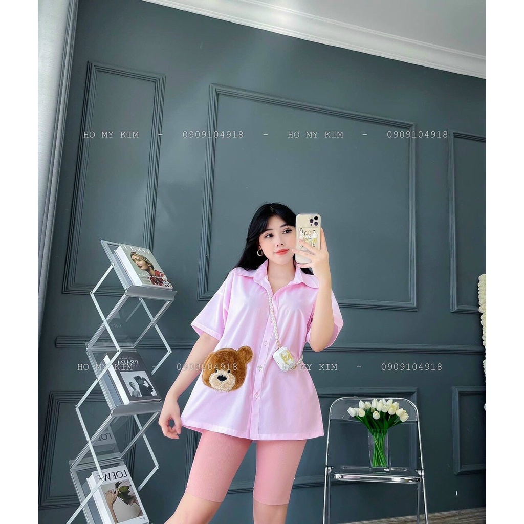 sét bộ đùi áo gấu thêu phối quần thun ôm