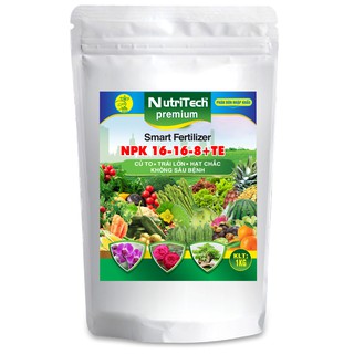Phân bón NPK 16-16-8 +TE NutriTech Premium (1 kg)  - sử dụng được cho mọi loại cây, tốt nhất là giai đoạn sau ra hoa đậu