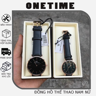Đồng hồ nam nữ dây da DVV thời trang hiện đại, đồng hồ đôi Onetime