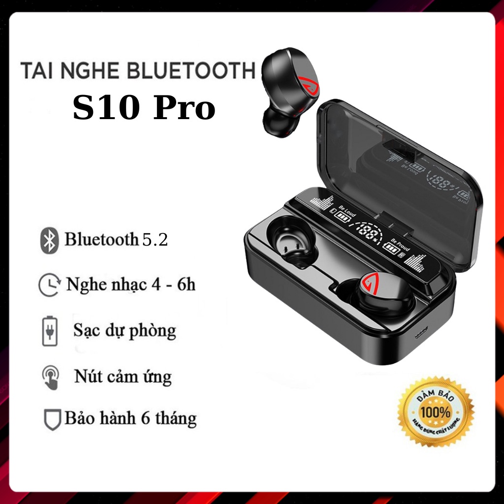 Tai nghe Bluetooth V5.2 S10 Pro bản nâng cấp, cảm ưng đa điểm, kháng nước IPX7, có mic nghe gọi