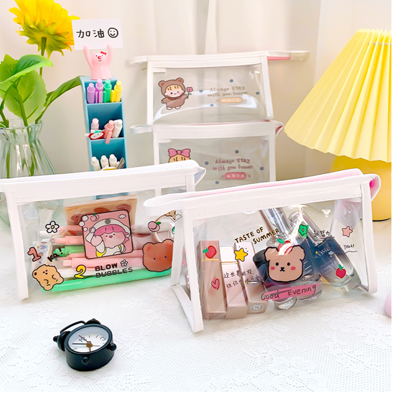 Túi Đựng Bút Trong Suốt In Hình Nhân Vật Hoạt Hình Dễ Thương