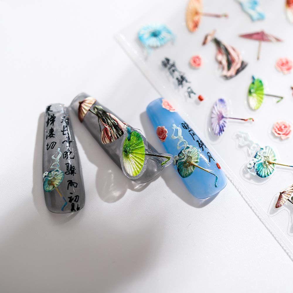 Miếng Dán Móng Tay Giả Mực Viết Thư Pháp Phong Cách Trung Hoa Cổ Điển