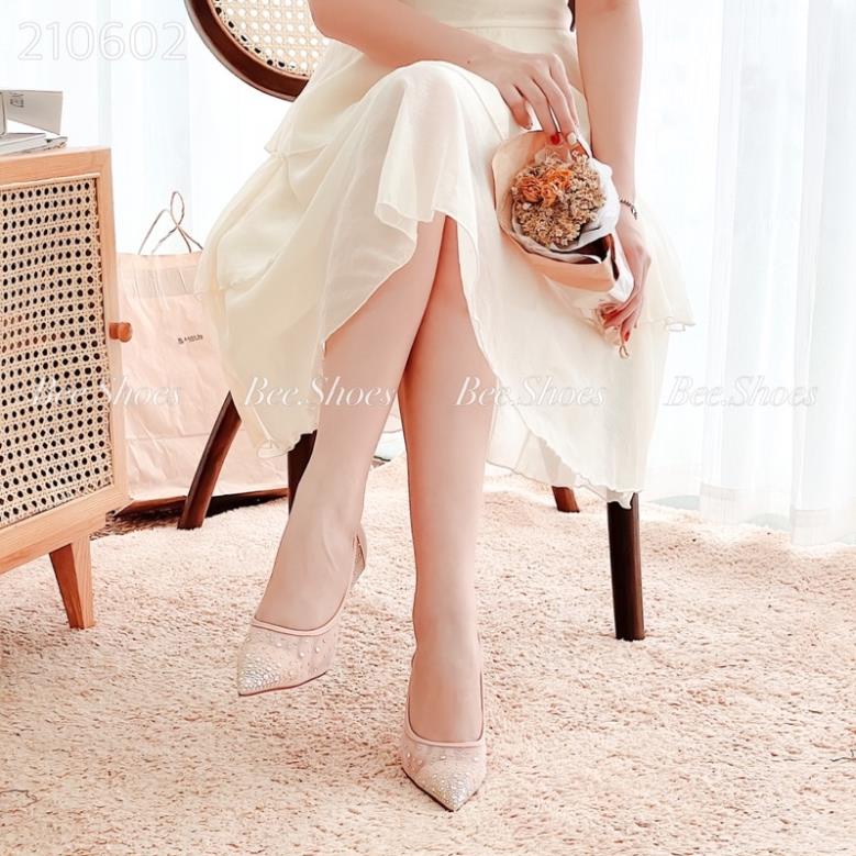 BEESHOES - GIÀY CAO GÓT LƯỚI ĐÍNH ĐÁ GÓT NHỌN CAO 7 PHÂN - GIÀY CAO GÓT THỜI TRANG DỄ ĐI DA MỀM EM CHÂN 210602