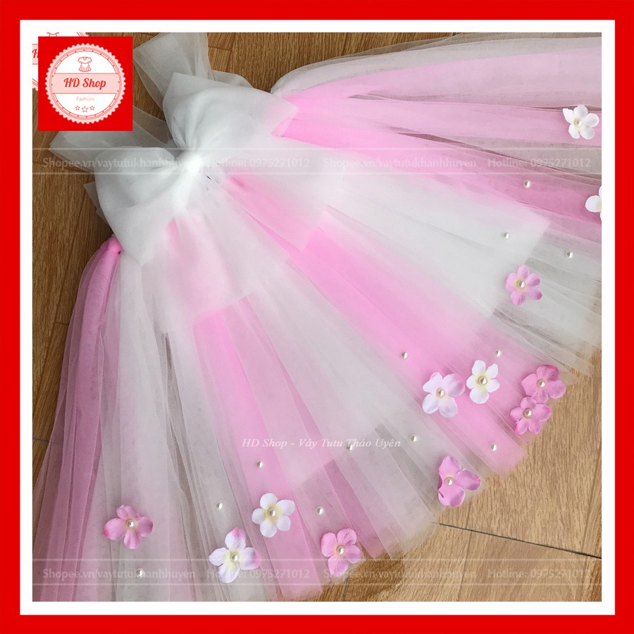Đầm cho bé gái ❤️FREESHIP❤️ Đầm nơ trắng hồng phấn phối trắng cho bé gái 1 tháng đến 6 tuổi