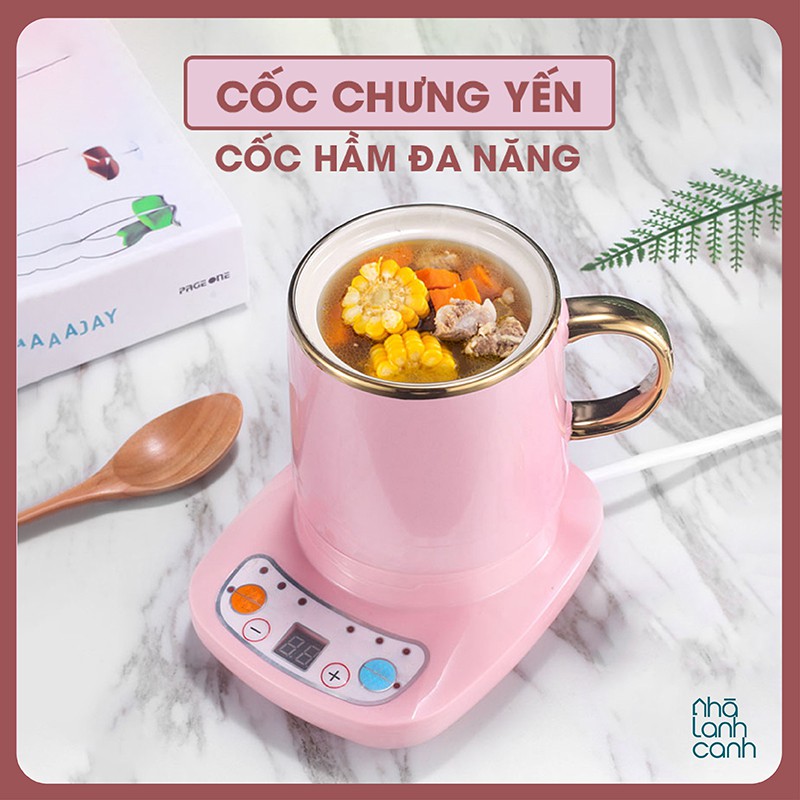 Cốc chưng yến 🍃 Cốc hầm đa năng bằng sứ màu hồng có bán lẻ cốc và đế điện tiếng Việt UNDER1000K không bảo hành