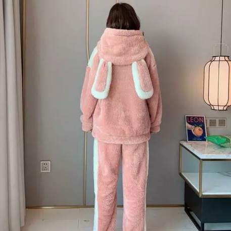 Bộ đồ lông thỏ, Bộ đồ nỉ lông siêu đẹp, ấm, màu hồng | BigBuy360 - bigbuy360.vn