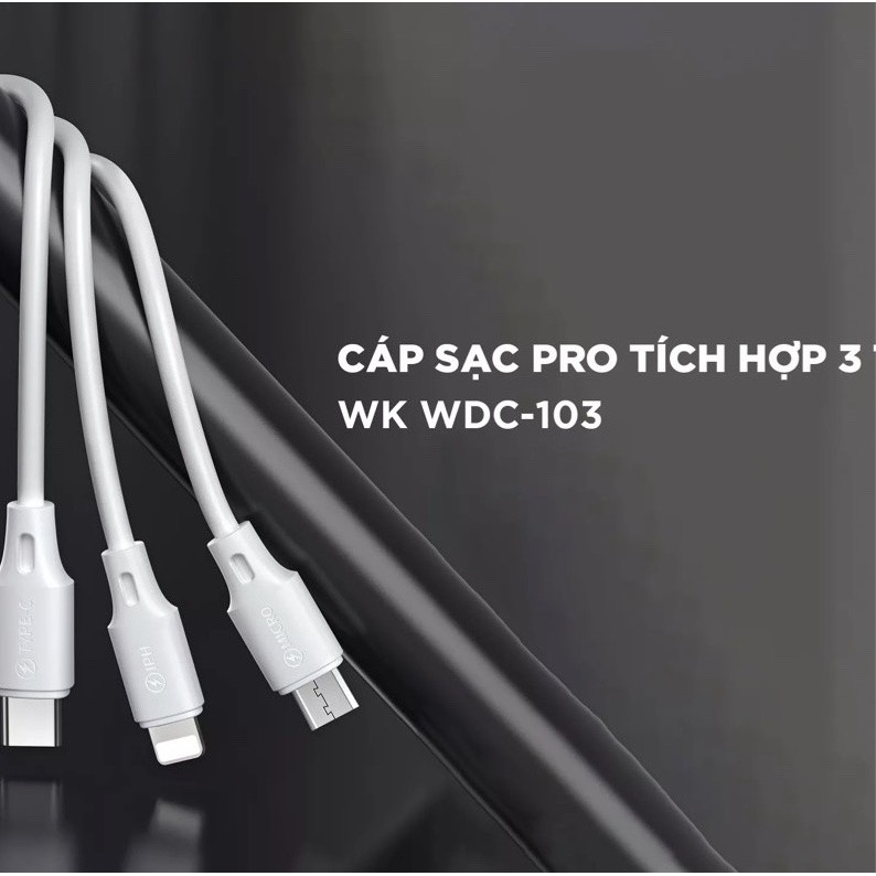 Cáp Sạc 3in1 WK WDC-103 Chống Đứt Gãy ( Bảo hành 24 tháng- lỗi 1 đổi 1)