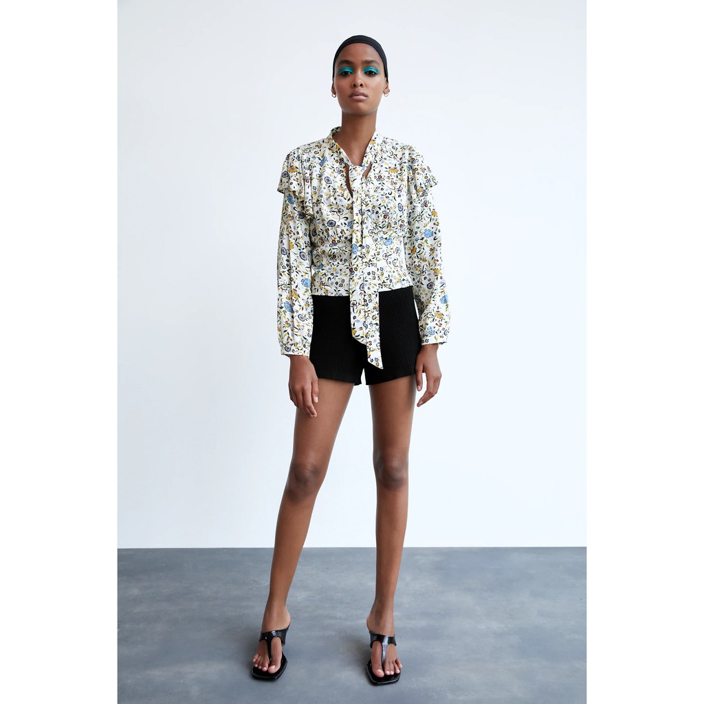 Áo hoa buộc dây eo ZARA Auth