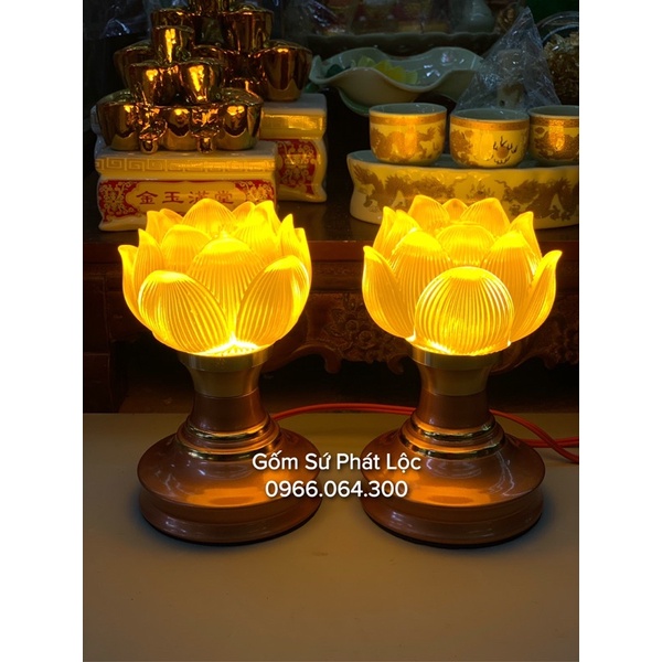 Đèn thờ hoa sen lưu ly 1 bông 16cm giá 1 đôi