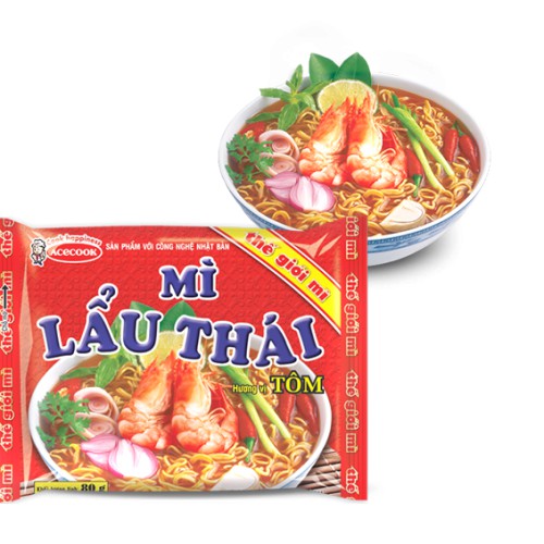 Mì Lẩu Thái hương vị tôm Acecook sợi nhỏ gói 80g.