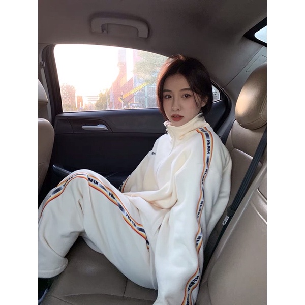 Set nỉ thể thao gồm áo khoác dáng rộng kéo khoá + quần jogger sọc dáng rộng Ulzzang oversize cá tính ❤️