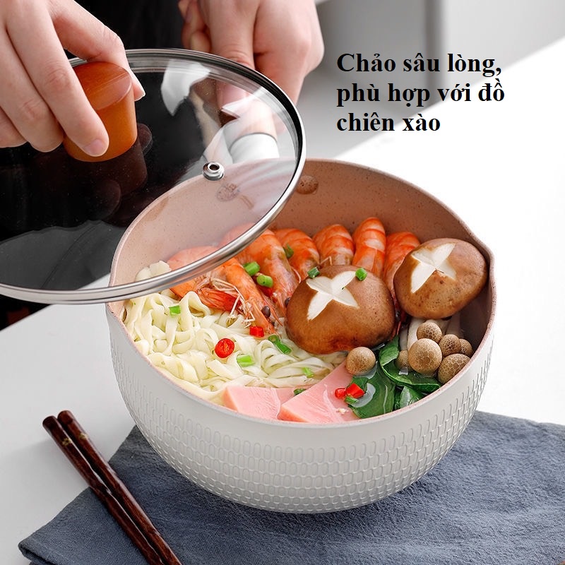 Chảo chống dính bếp từ vân đá sâu lòng mini size 18cm dùng cho mọi loại bếp