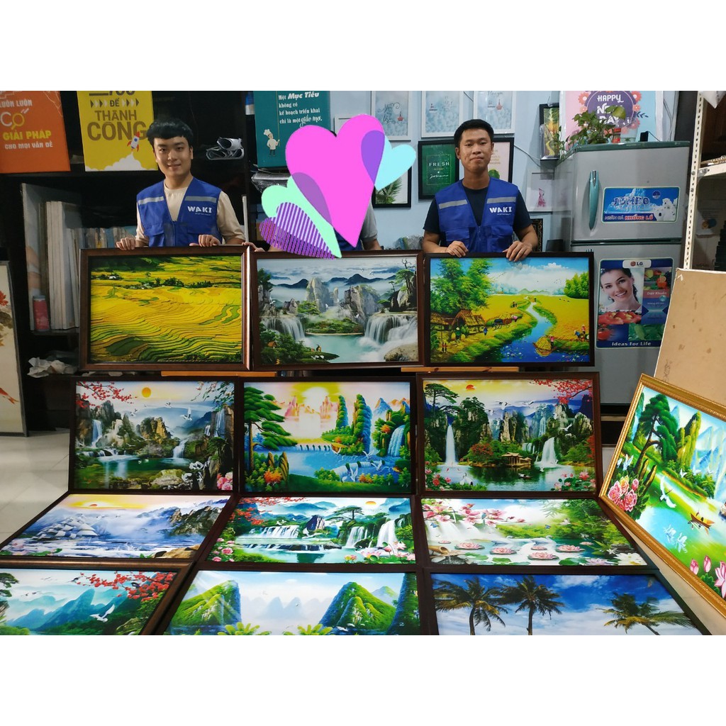 Tranh canvas chủ đề hoa lá, trọn bộ bao gồm khung, khoen treo