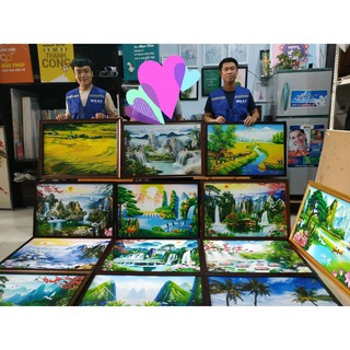 Tranh canvas chủ đề hoa lá, trọn bộ bao gồm khung, khoen treo