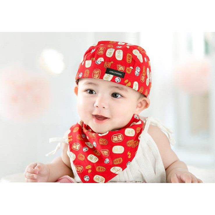 [ MẪU HOT ] – Nón bé trai họa tiết thần tài đỏ kèm khăn