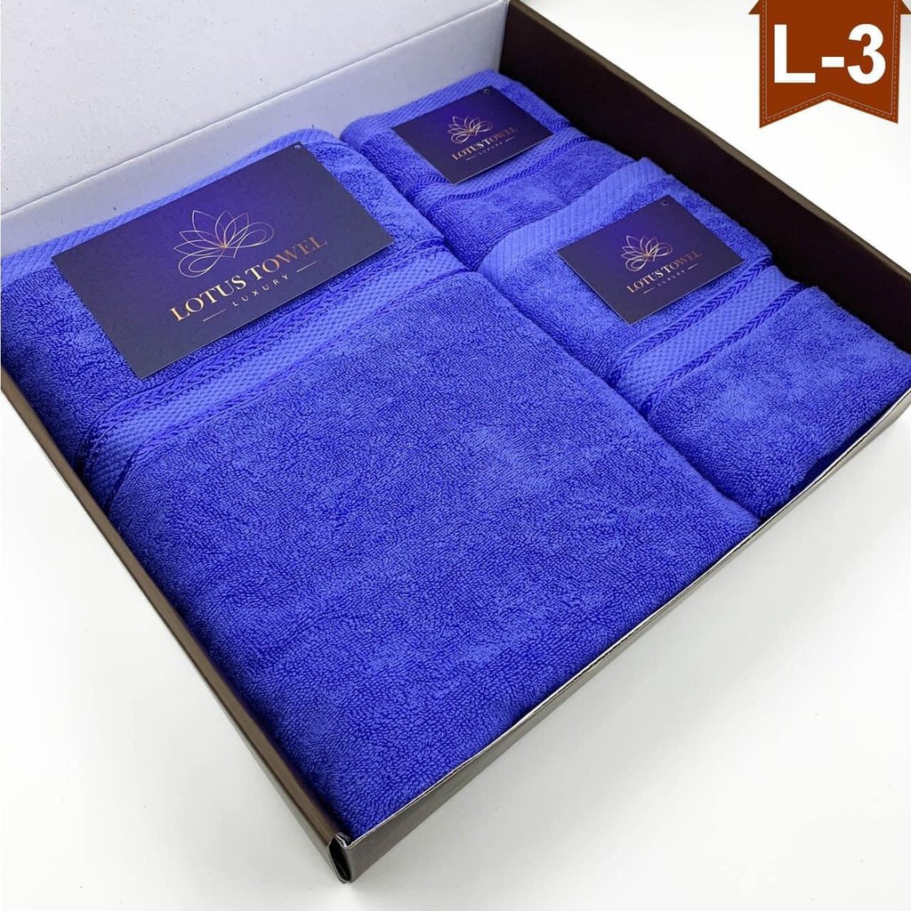 Khăn tắm siêu thấm nước kháng khuẩn EU - Lotus Towel FULLBOX Combo 3 chiếc nhiều kích cỡ cao cấp