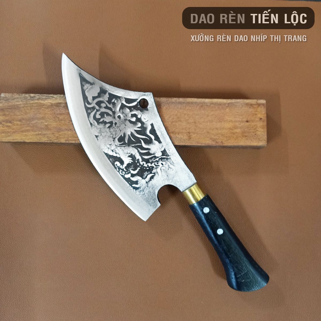 Dao Chuyên Chặt Dáng Long Đ.ao - Rèn Từ Thép Nhíp Dập Vân 2 Mặt Siêu Đẹp