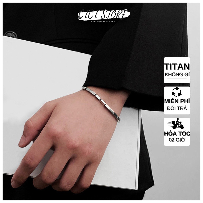 Vòng Đeo Tay Nam Nữ Thép Titan Hạt Vuông Phong Cách Basic