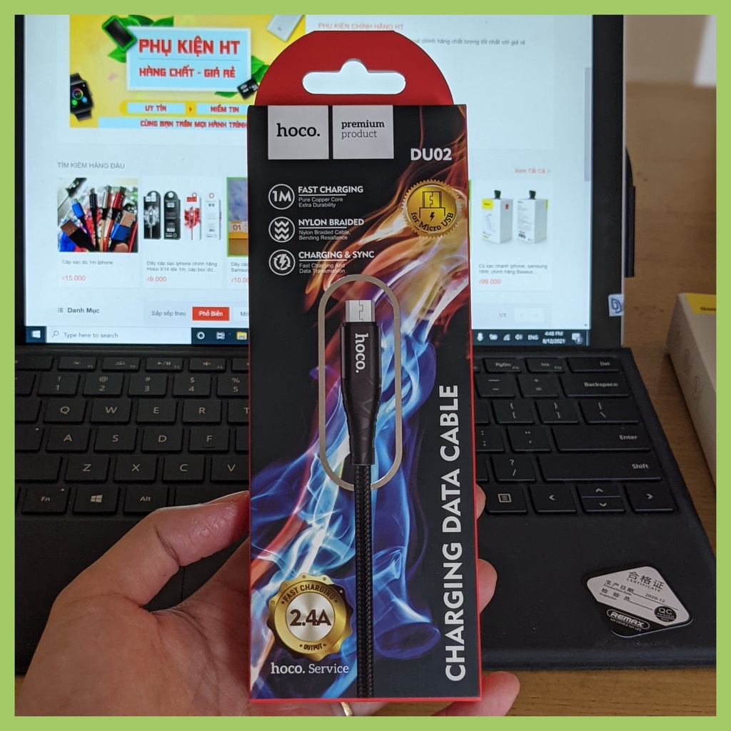 Dây cáp sạc micro-USB Hoco DU02 dòng cáp dù siêu bền, dùng cho điện thoại Samsung/Xiaomi/Oppo/Nokia