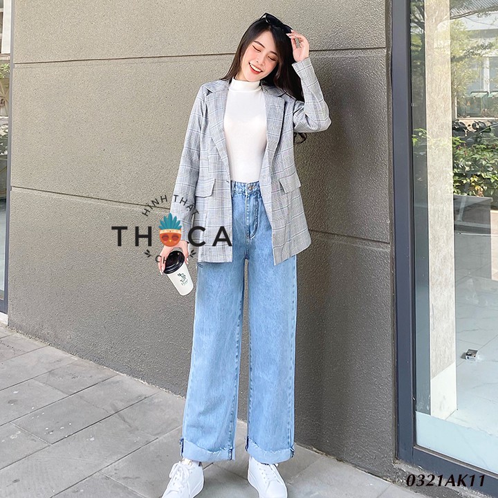 Áo khoác blazer công sở 2 lớp túi nấp sọc xám vest THOCA HOUSE may thiết kế, chuẩn form phù hợp mọi lứa tuổi | BigBuy360 - bigbuy360.vn