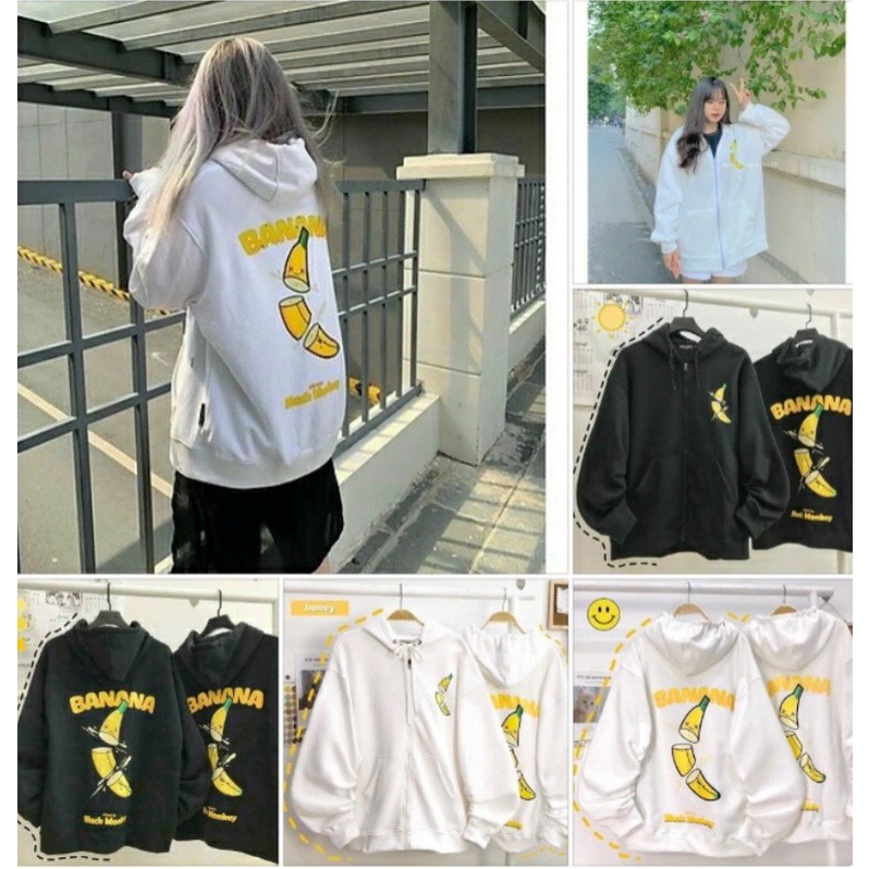 Aó Khoác Nỉ Nữ Họa Tiết Hình Qủa Chuối In Chữ BANANA Siêu Độc Lạ TP
