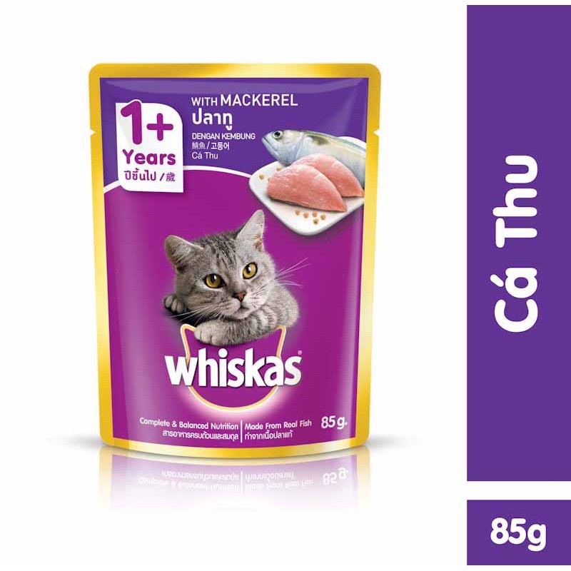 [GIẢM GIÁ SỐC] Pate Whiskas cho MÈO 1+ mix 2 vị - thùng 24 túi 85gr - Thức ăn dinh dưỡng thú cưng Gogi Meow Mart