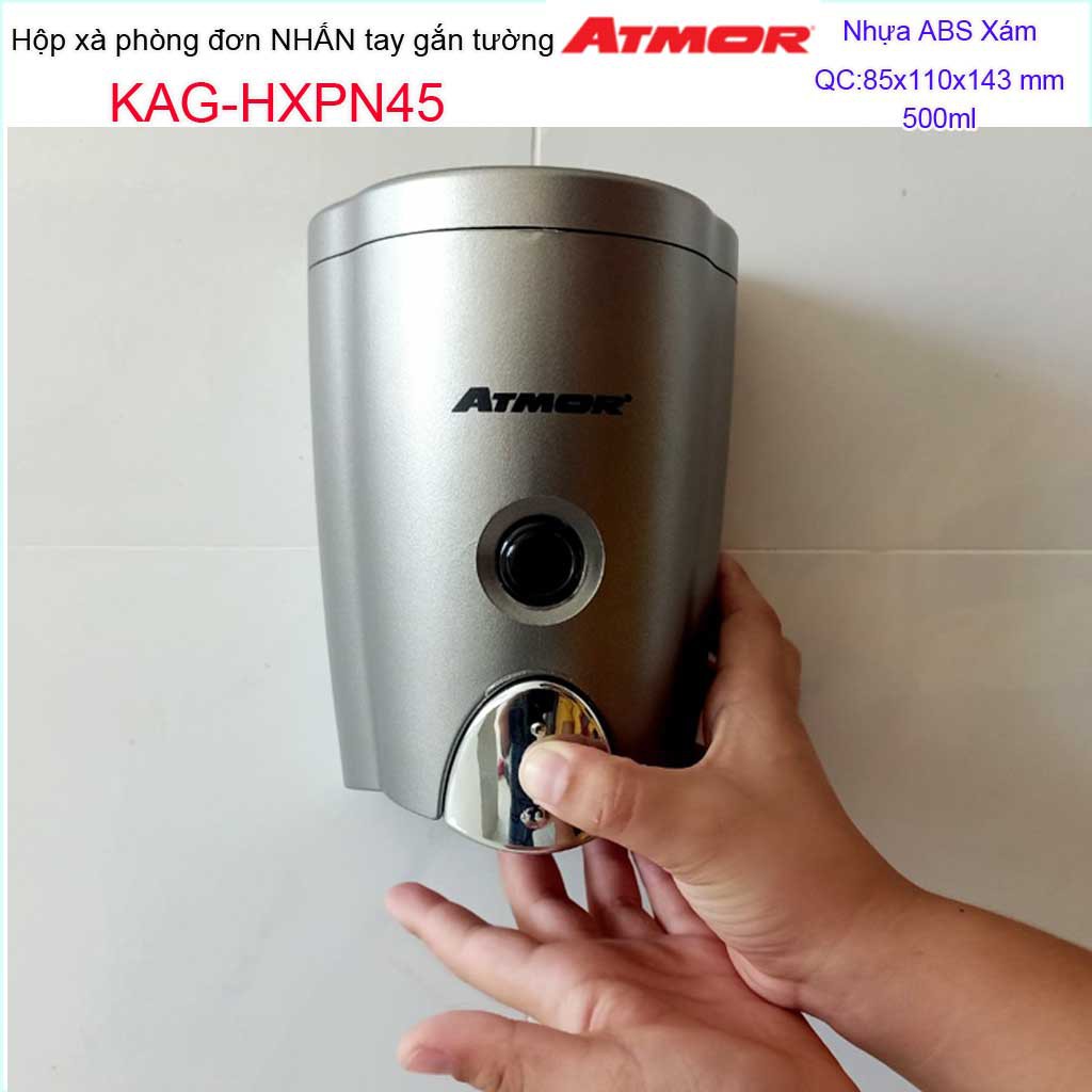 Hộp đựng xà phòng Atmor KAG-HXPN45-Grey-Xám, hộp đựng sữa tắm dầu gội đầu 500ml nhấn êm tiện dụng siêu bền