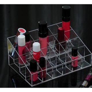 Khay đựng son 24 ô trong suốt, kích thước 14x10x7cm, giúp bạn đựng các loại son môi đồ trang điểm tiện dụng