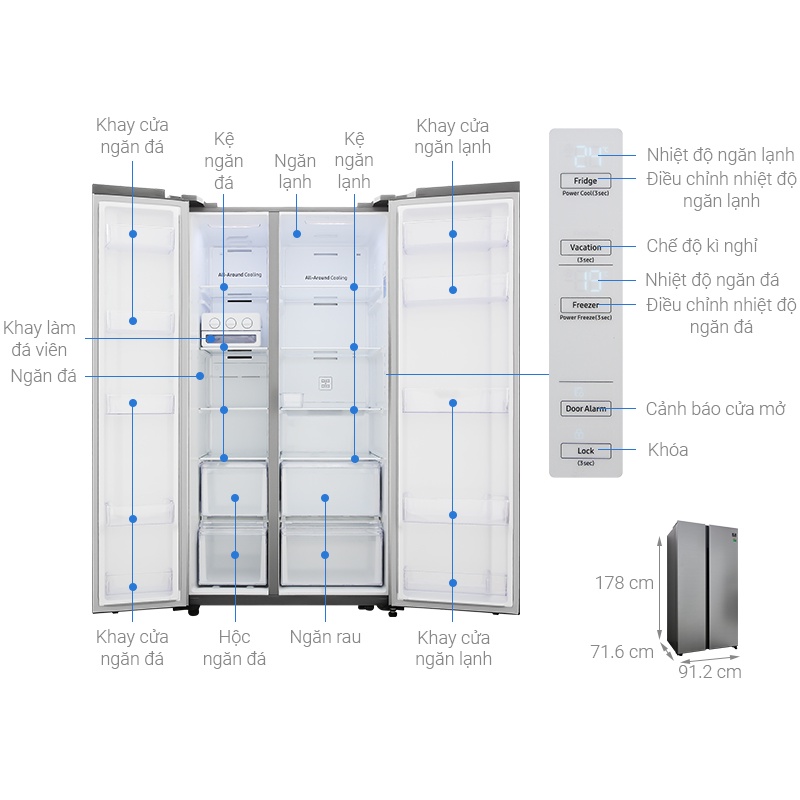 Tủ lạnh Samsung Inverter 647 lít RS62R5001M9/SV - BẢO HÀNH CHÍNH HÃNG 24 THÁNG TẬN NƠI