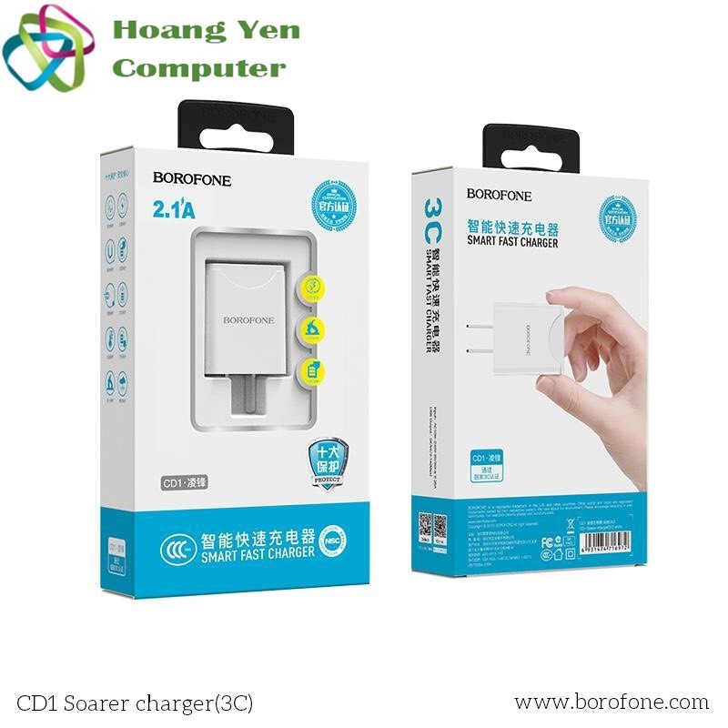 Cốc Sạc 2.1A Borofone CD1 10.5W Cho IPhone IPad Android - BH 12 Tháng Chính Hãng