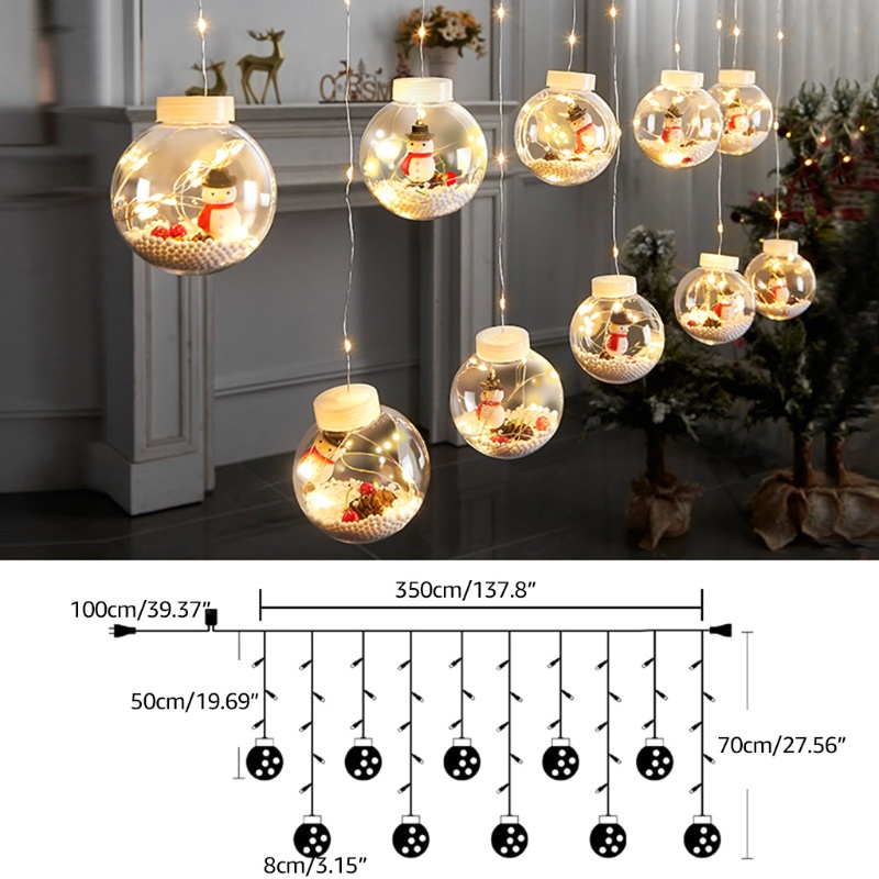 Đèn nháy thả mành hình cầu dài 5m, 10 bóng đường kính 8cm noel giáng sinh cây thông