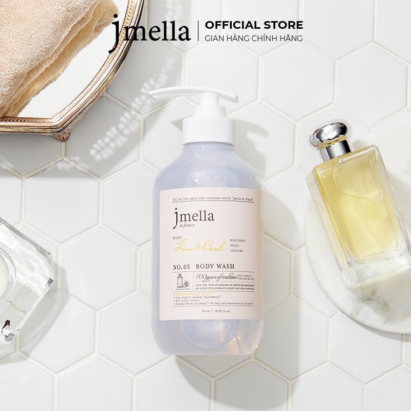 Sữa Tắm Jmella In France Dưỡng Ẩm Hương Nước Hoa No. 3 Lime & Basil Body Wash Chanh và Húng Quế Tươi Mát 500ml