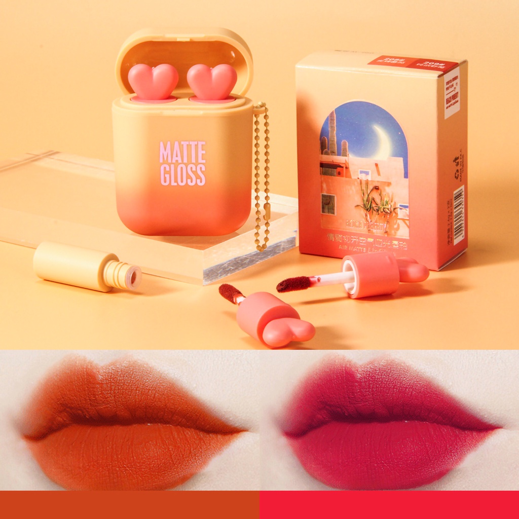 Hàng Sẵn Son Môi Dạng Lỏng Dưỡng Ẩm 2 Màu Dành Cho Nữ Son kem lì hai màu mịn như nhung lâu trôi không thấm nước thiết kế dạng tai nghe【Texas053】