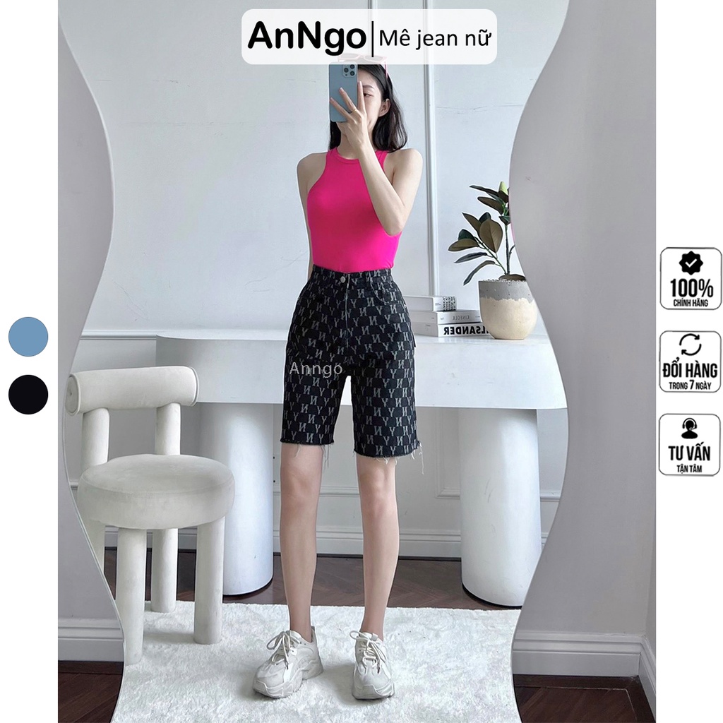 Quần jean ngố nữ ống rộng, vải jean denim hoại tiết đẹp, dễ phối đồ AnNgo - AT138