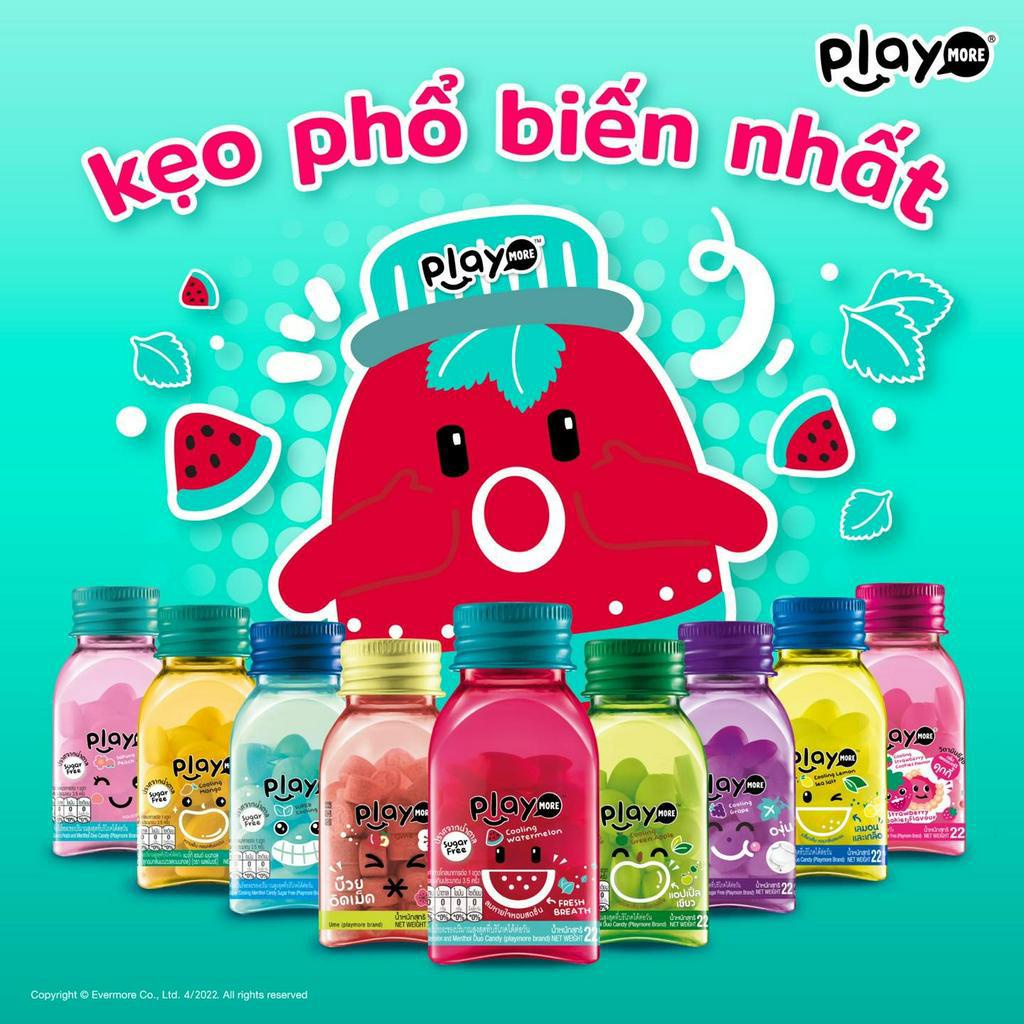 Kẹo PlayMore Dưa Hấu/Bạc Hà/Xí Muội/Táo/Nho Hũ 22G