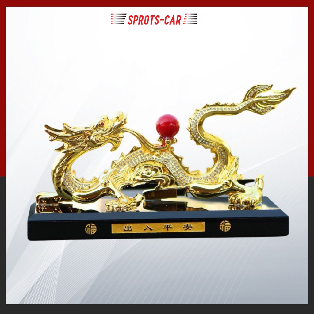 Tượng rồng vàng nhả ngọc phong thủy trang trí taplo ô tô, bàn làm việc, phòng khách cao cấp sang trọng