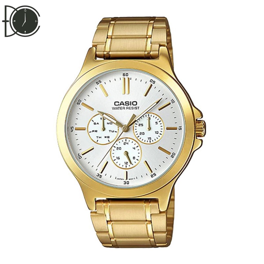 ĐỒNG HỒ CASIO NAM MTP-V300G-7AUDF Mặt vàng 6 kim vàng - Dây đeo kim loại mạ vàng ion - ĐỒNG HỒ ĐẠI CHÚNG