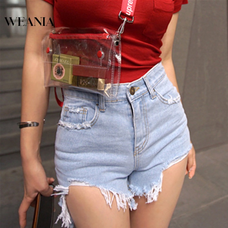 Quần Short Denim Lưng Cao Thiết Kế Lệch Tà Thời Trang Quyến Rũ Cho Nữ