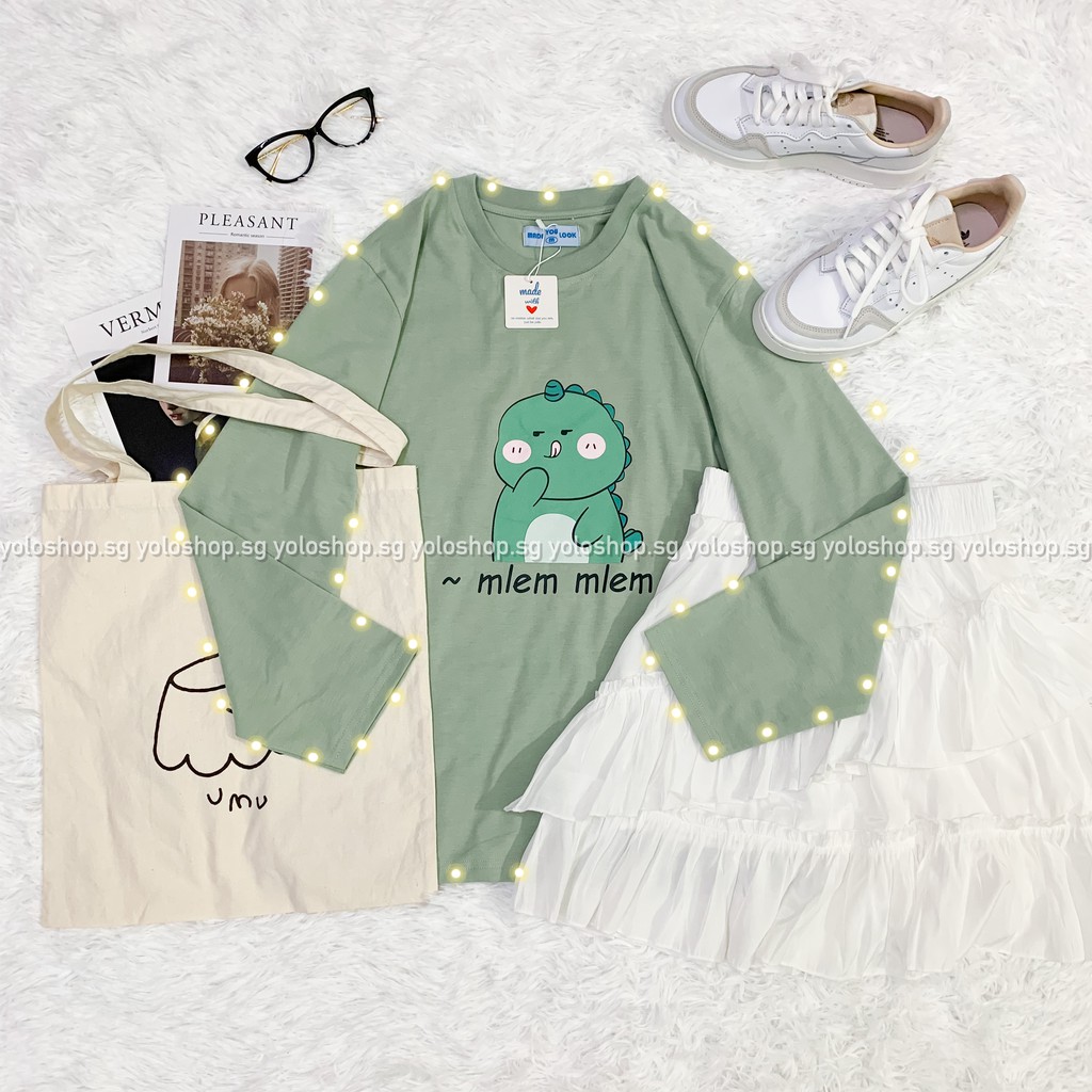 Áo Thun Tay Dài Unisex KHỦNG LONG MLEM MLEM Thu Đông ( HÀNG ĐẸP KÈM ẢNH THẬT )