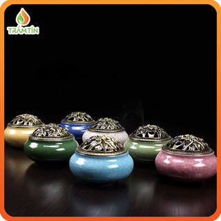 Lư xông trầm hương gốm men rạn tta-10004