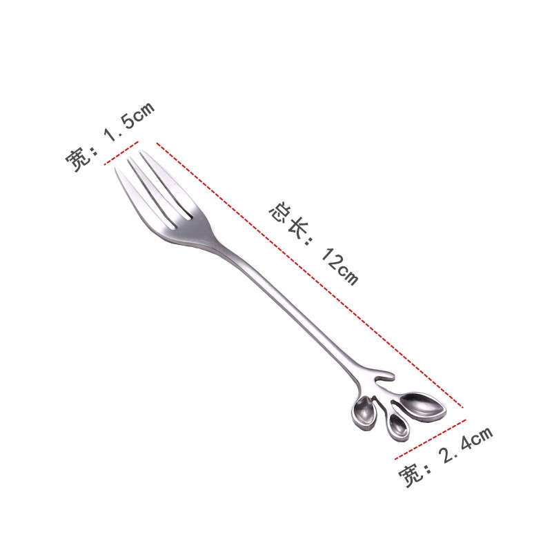 Nĩa ăn trái cây / muỗng khuấy cà phê bằng thép không gỉ họa tiết lá sáng tạo
