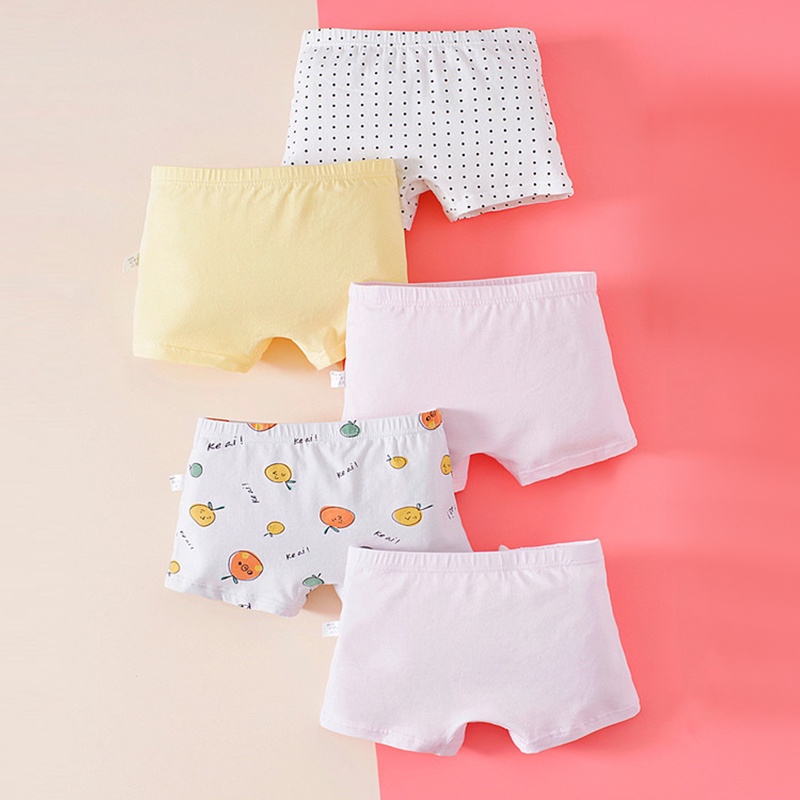 Bộ 5 Quần Lót Boxer Cotton In Họa Tiết Hoạt Hình Dễ Thương Cho Bé Gái Từ 3-12 Tuổi
