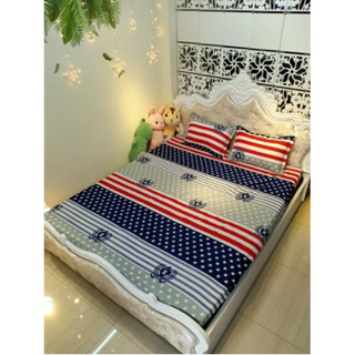 Sale Bộ ga gối poly họa tiết DÂY HOA 5 CÁNH NỀN XANH 1m6/1m8